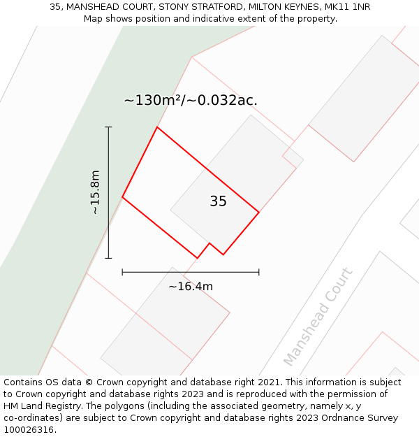 35, MANSHEAD COURT, STONY STRATFORD, MILTON KEYNES, MK11 1NR: Plot and title map