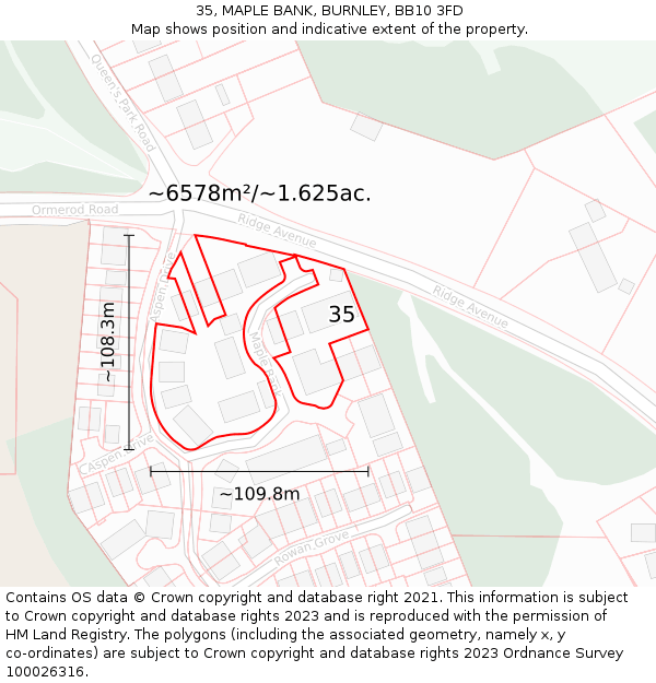 35, MAPLE BANK, BURNLEY, BB10 3FD: Plot and title map