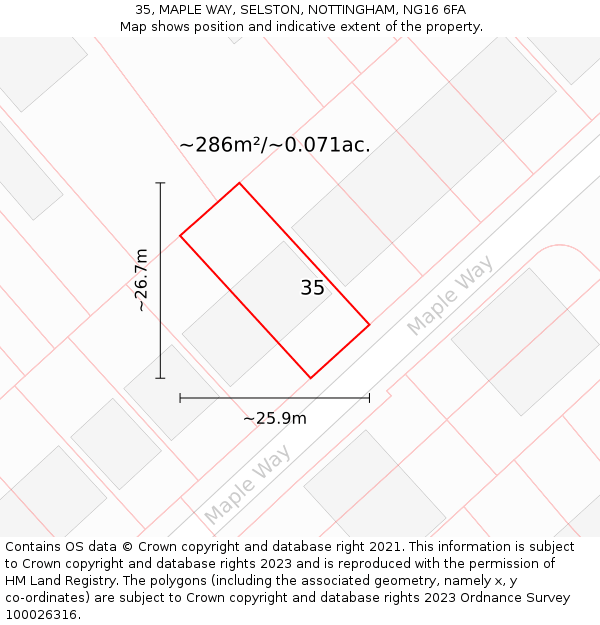 35, MAPLE WAY, SELSTON, NOTTINGHAM, NG16 6FA: Plot and title map