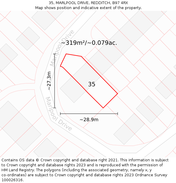 35, MARLPOOL DRIVE, REDDITCH, B97 4RX: Plot and title map