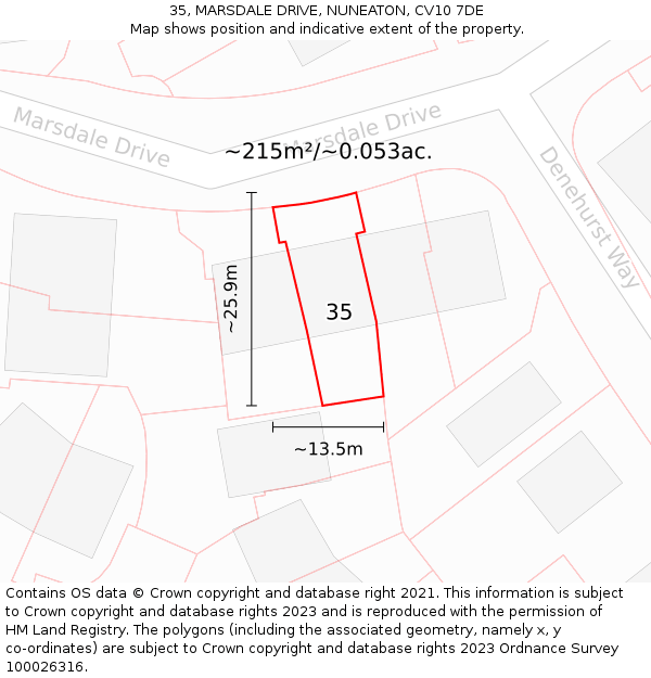 35, MARSDALE DRIVE, NUNEATON, CV10 7DE: Plot and title map