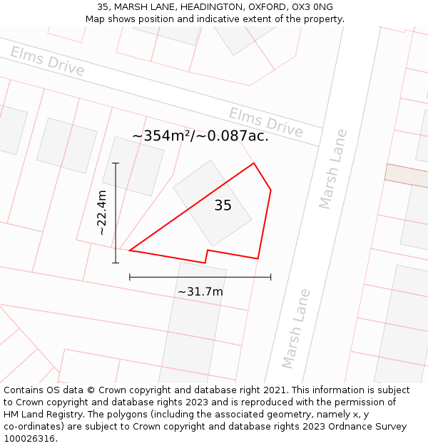 35, MARSH LANE, HEADINGTON, OXFORD, OX3 0NG: Plot and title map