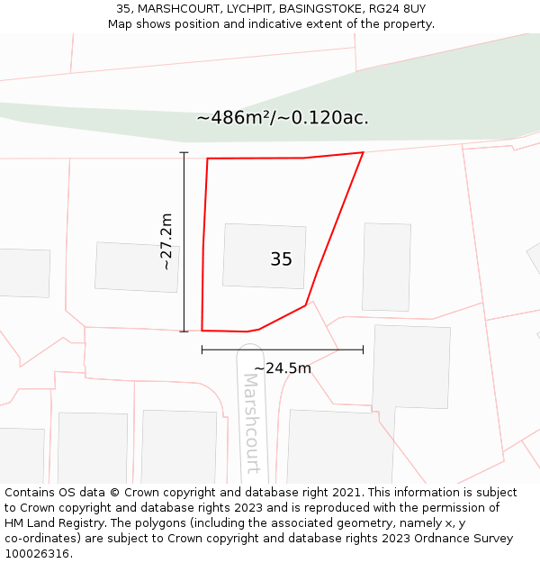 35, MARSHCOURT, LYCHPIT, BASINGSTOKE, RG24 8UY: Plot and title map