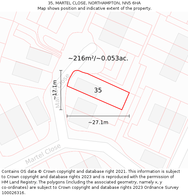 35, MARTEL CLOSE, NORTHAMPTON, NN5 6HA: Plot and title map