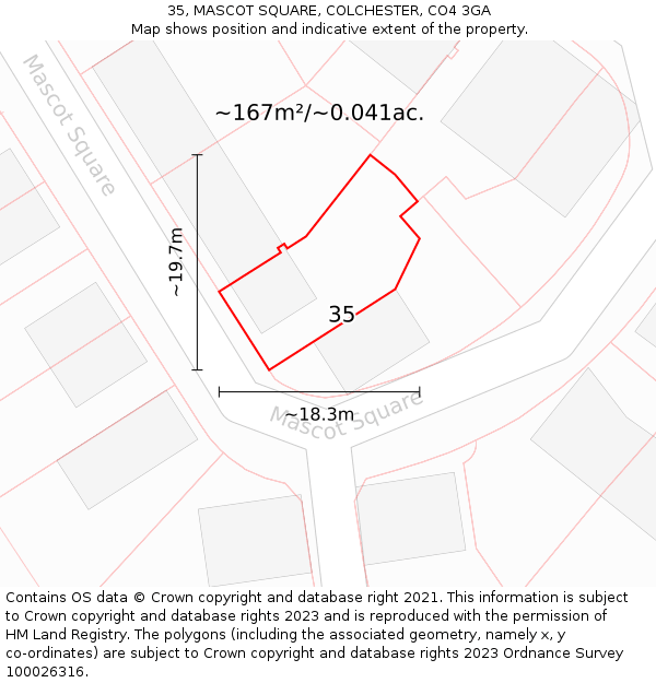 35, MASCOT SQUARE, COLCHESTER, CO4 3GA: Plot and title map