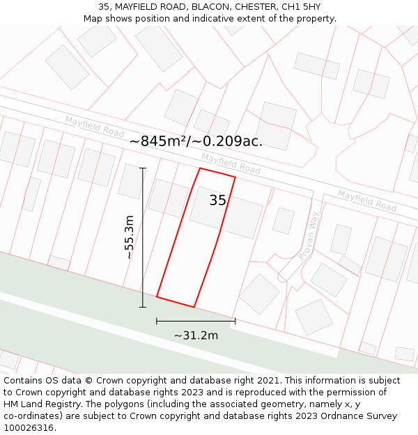 35, MAYFIELD ROAD, BLACON, CHESTER, CH1 5HY: Plot and title map