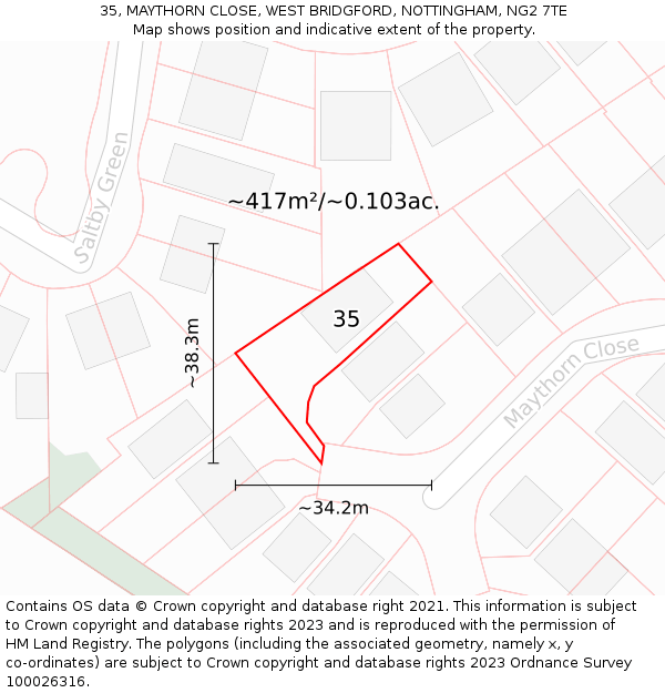 35, MAYTHORN CLOSE, WEST BRIDGFORD, NOTTINGHAM, NG2 7TE: Plot and title map