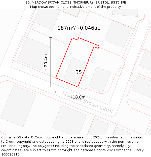 35, MEADOW BROWN CLOSE, THORNBURY, BRISTOL, BS35 1FE: Plot and title map