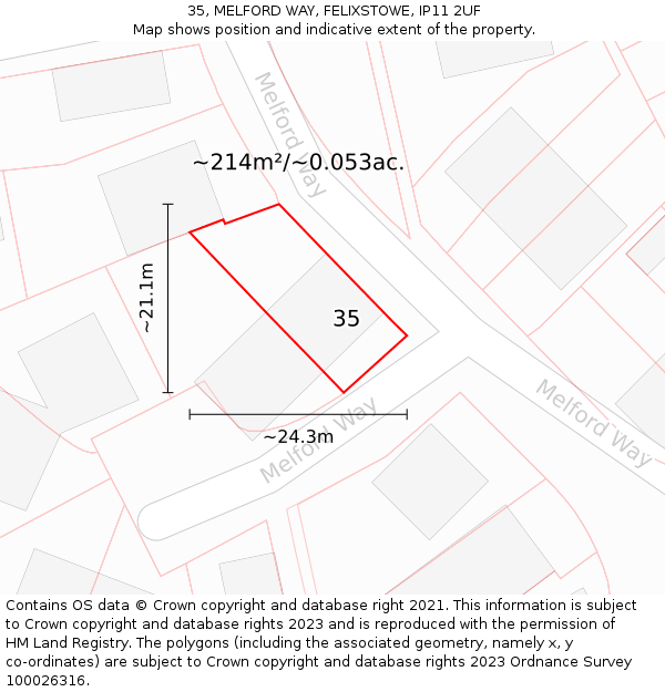 35, MELFORD WAY, FELIXSTOWE, IP11 2UF: Plot and title map