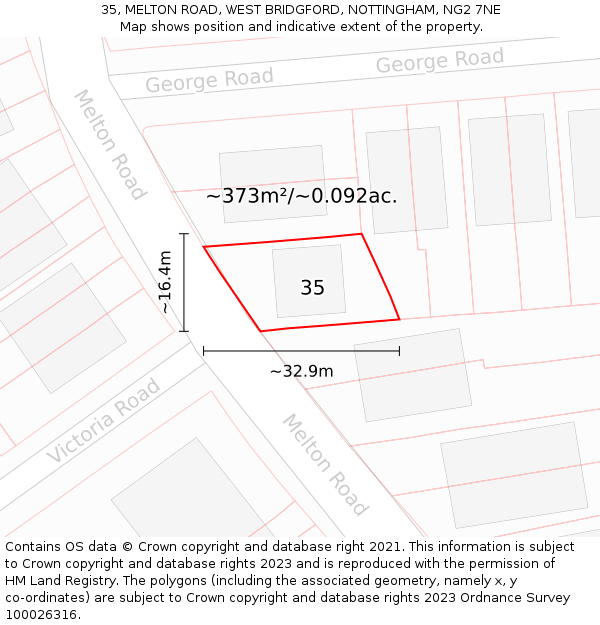 35, MELTON ROAD, WEST BRIDGFORD, NOTTINGHAM, NG2 7NE: Plot and title map