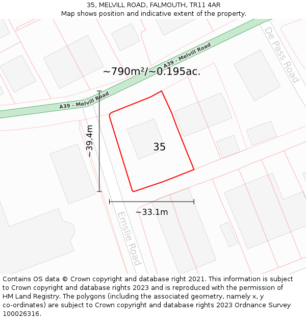 35, MELVILL ROAD, FALMOUTH, TR11 4AR: Plot and title map