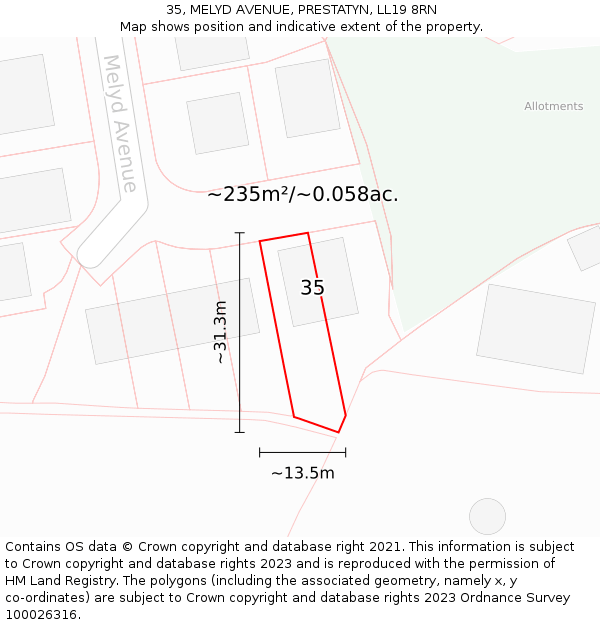 35, MELYD AVENUE, PRESTATYN, LL19 8RN: Plot and title map