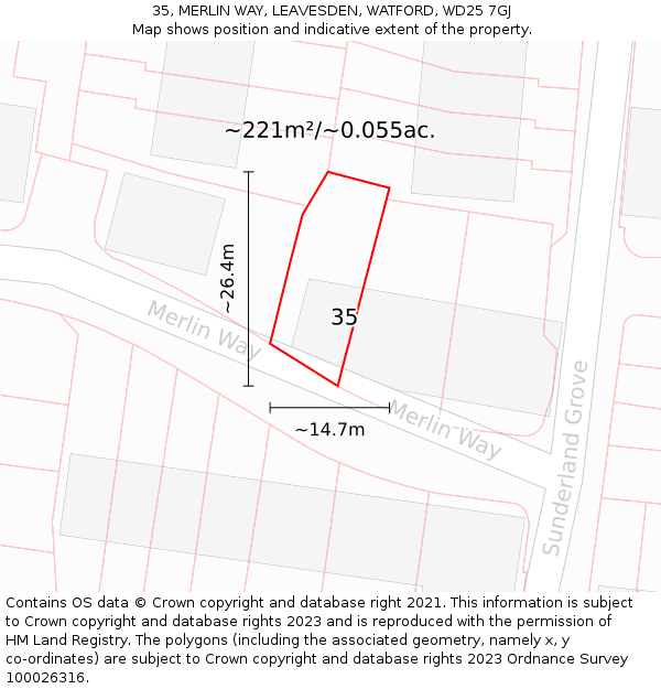 35, MERLIN WAY, LEAVESDEN, WATFORD, WD25 7GJ: Plot and title map