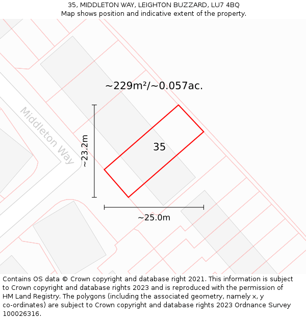 35, MIDDLETON WAY, LEIGHTON BUZZARD, LU7 4BQ: Plot and title map