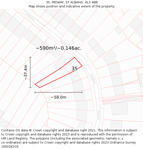 35, MIDWAY, ST ALBANS, AL3 4BB: Plot and title map