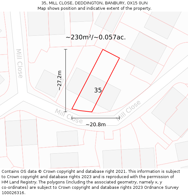 35, MILL CLOSE, DEDDINGTON, BANBURY, OX15 0UN: Plot and title map