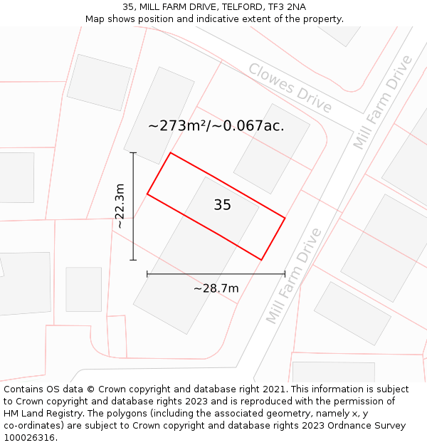 35, MILL FARM DRIVE, TELFORD, TF3 2NA: Plot and title map