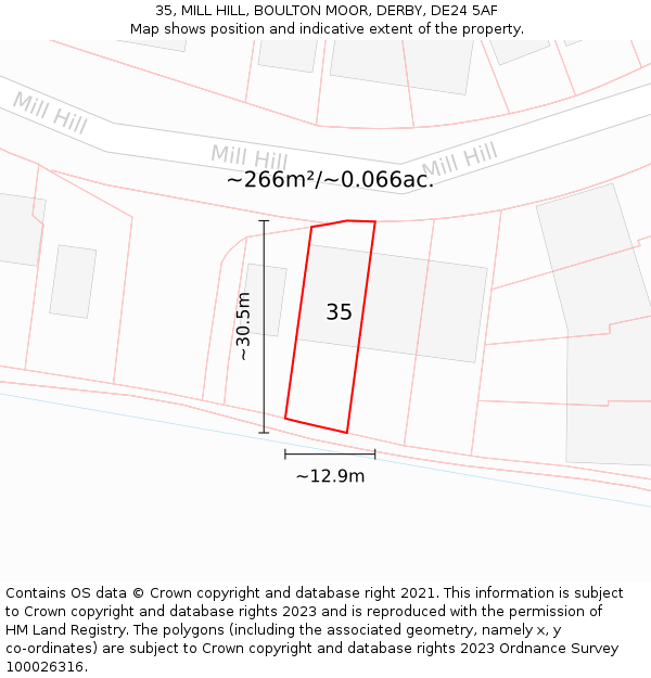 35, MILL HILL, BOULTON MOOR, DERBY, DE24 5AF: Plot and title map