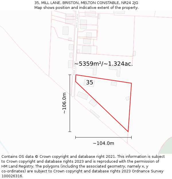 35, MILL LANE, BRISTON, MELTON CONSTABLE, NR24 2JG: Plot and title map