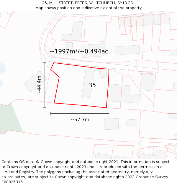 35, MILL STREET, PREES, WHITCHURCH, SY13 2DL: Plot and title map