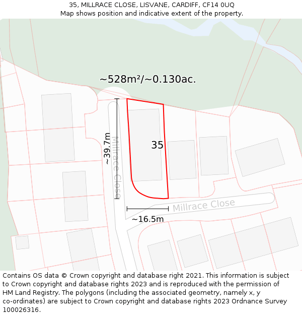 35, MILLRACE CLOSE, LISVANE, CARDIFF, CF14 0UQ: Plot and title map