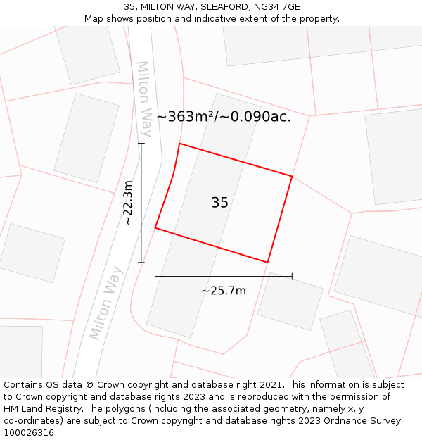 35, MILTON WAY, SLEAFORD, NG34 7GE: Plot and title map