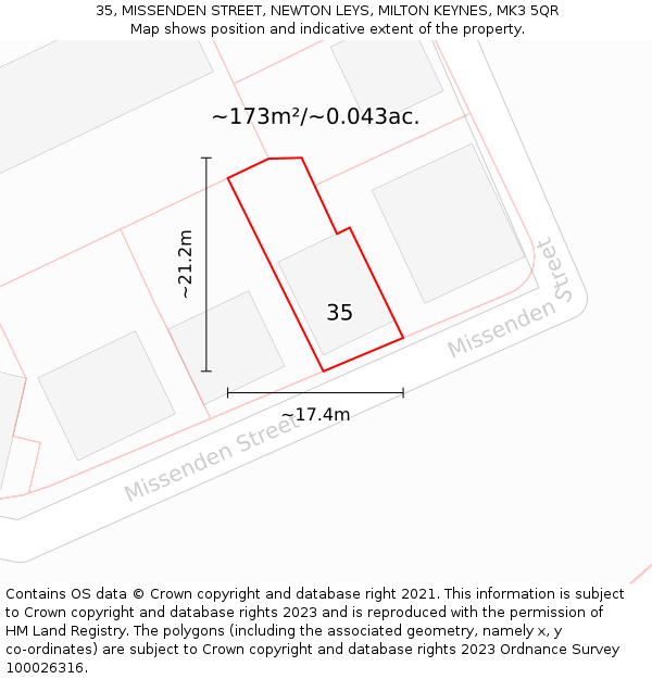 35, MISSENDEN STREET, NEWTON LEYS, MILTON KEYNES, MK3 5QR: Plot and title map