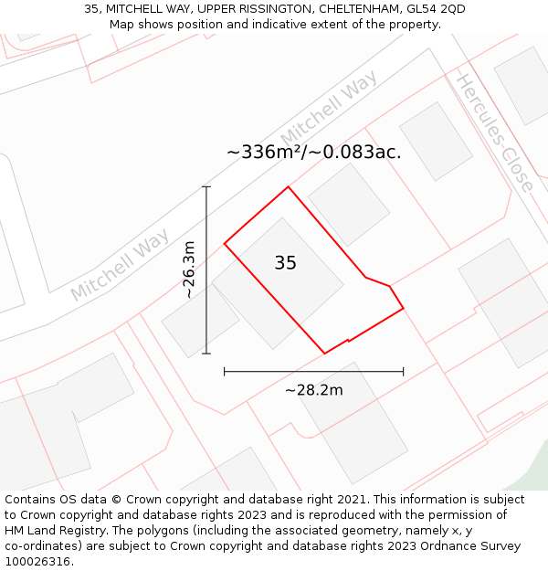 35, MITCHELL WAY, UPPER RISSINGTON, CHELTENHAM, GL54 2QD: Plot and title map