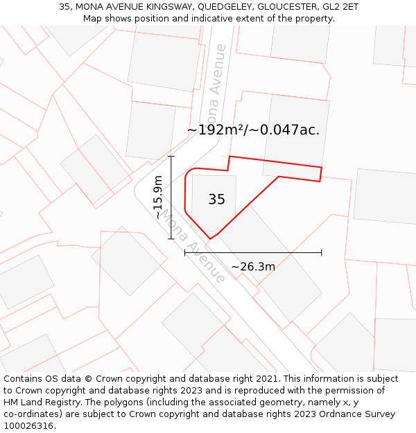 35, MONA AVENUE KINGSWAY, QUEDGELEY, GLOUCESTER, GL2 2ET: Plot and title map