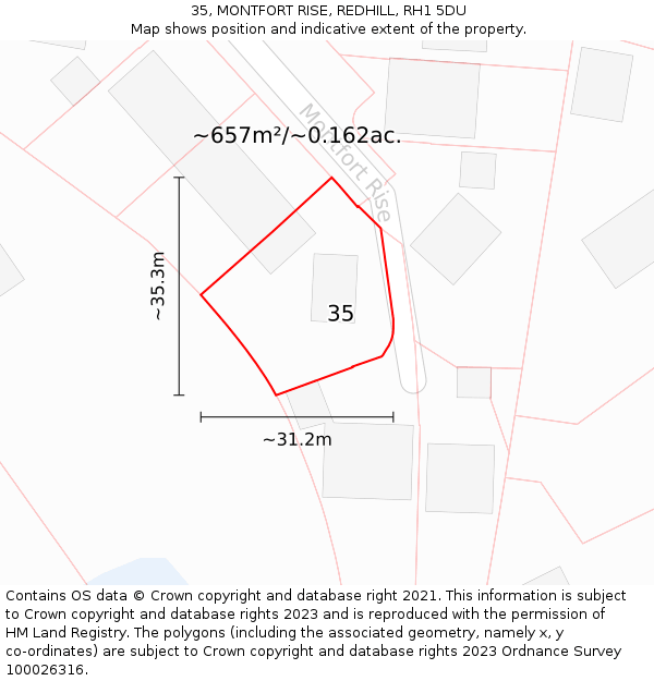 35, MONTFORT RISE, REDHILL, RH1 5DU: Plot and title map