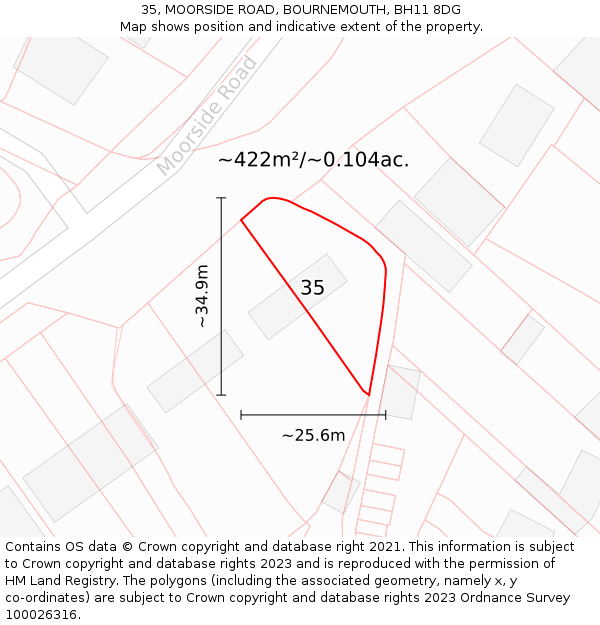 35, MOORSIDE ROAD, BOURNEMOUTH, BH11 8DG: Plot and title map