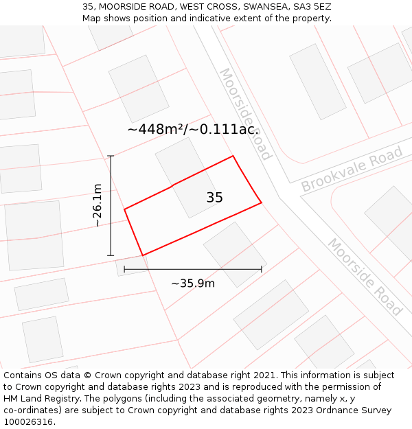 35, MOORSIDE ROAD, WEST CROSS, SWANSEA, SA3 5EZ: Plot and title map