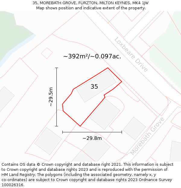 35, MOREBATH GROVE, FURZTON, MILTON KEYNES, MK4 1JW: Plot and title map