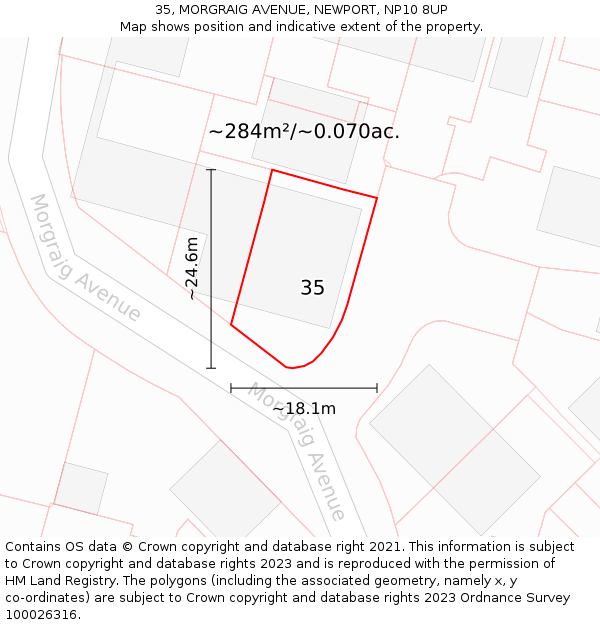 35, MORGRAIG AVENUE, NEWPORT, NP10 8UP: Plot and title map