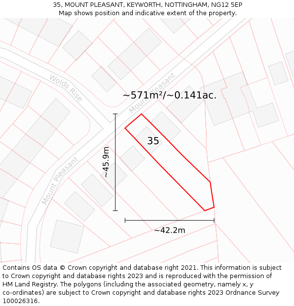 35, MOUNT PLEASANT, KEYWORTH, NOTTINGHAM, NG12 5EP: Plot and title map