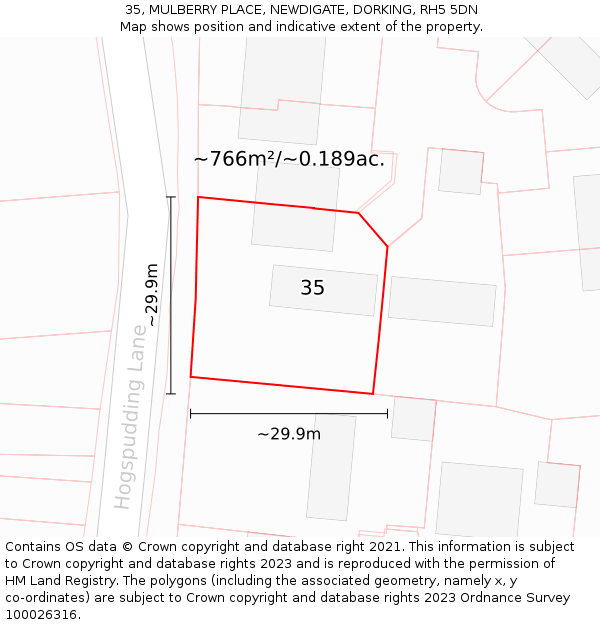 35, MULBERRY PLACE, NEWDIGATE, DORKING, RH5 5DN: Plot and title map