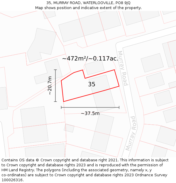 35, MURRAY ROAD, WATERLOOVILLE, PO8 9JQ: Plot and title map