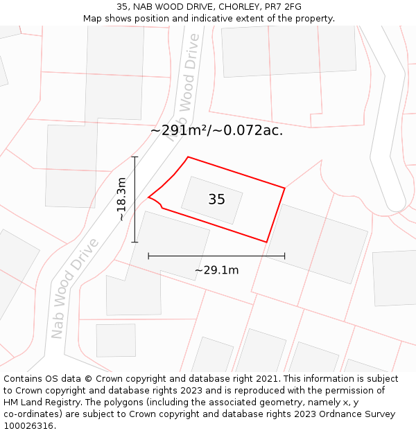 35, NAB WOOD DRIVE, CHORLEY, PR7 2FG: Plot and title map