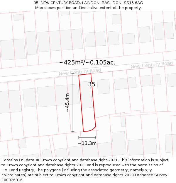 35, NEW CENTURY ROAD, LAINDON, BASILDON, SS15 6AG: Plot and title map