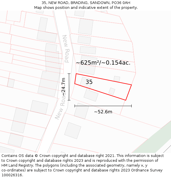 35, NEW ROAD, BRADING, SANDOWN, PO36 0AH: Plot and title map