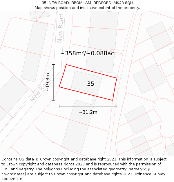 35, NEW ROAD, BROMHAM, BEDFORD, MK43 8QH: Plot and title map