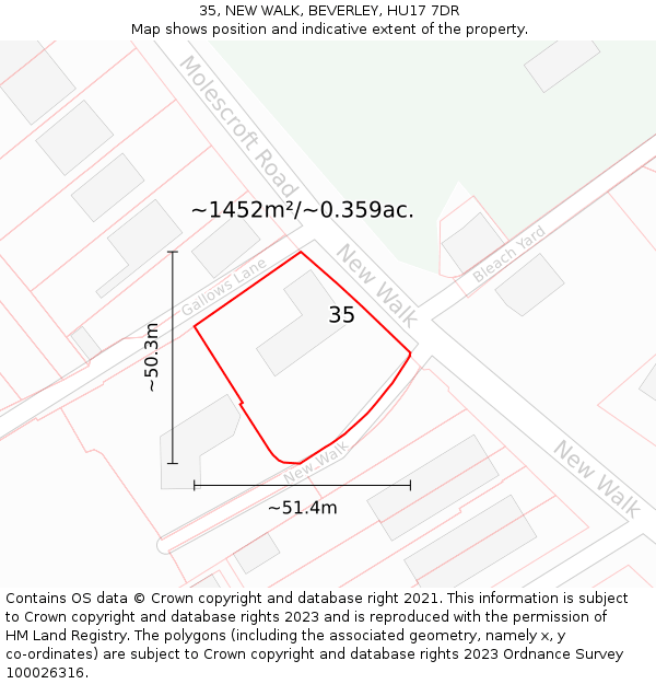 35, NEW WALK, BEVERLEY, HU17 7DR: Plot and title map