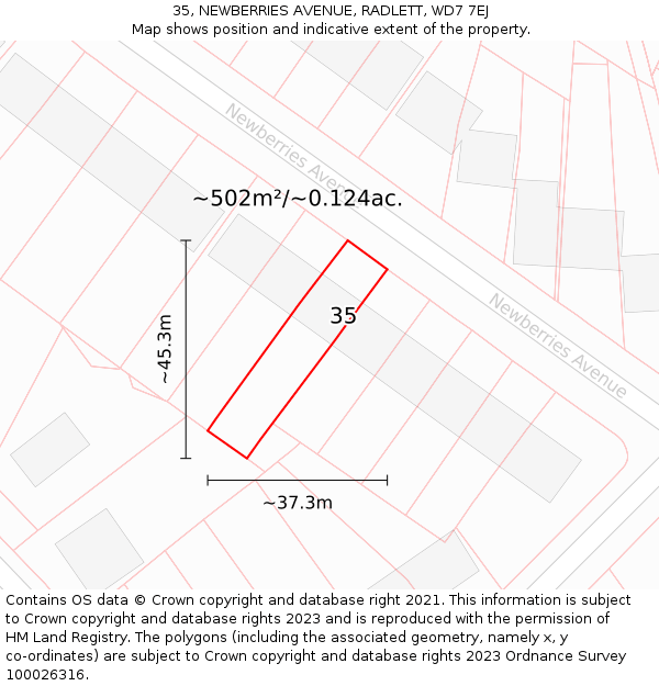 35, NEWBERRIES AVENUE, RADLETT, WD7 7EJ: Plot and title map