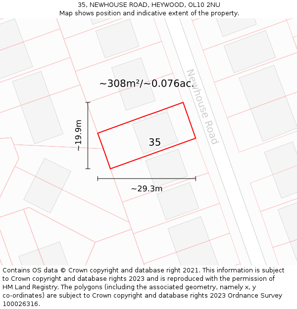 35, NEWHOUSE ROAD, HEYWOOD, OL10 2NU: Plot and title map