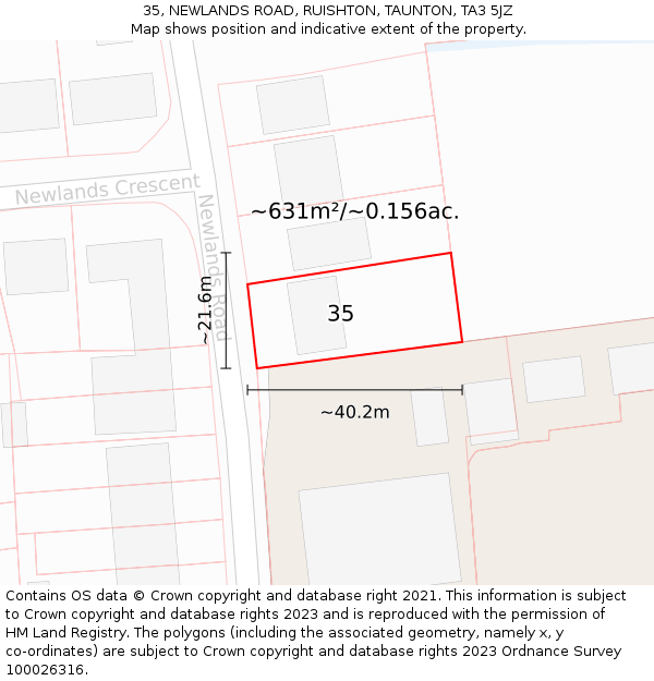 35, NEWLANDS ROAD, RUISHTON, TAUNTON, TA3 5JZ: Plot and title map