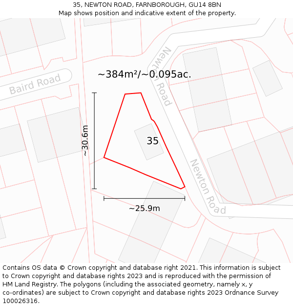 35, NEWTON ROAD, FARNBOROUGH, GU14 8BN: Plot and title map