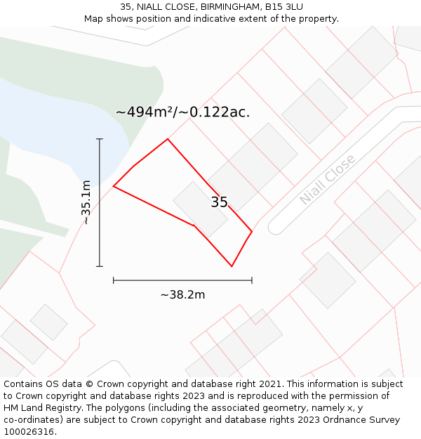 35, NIALL CLOSE, BIRMINGHAM, B15 3LU: Plot and title map