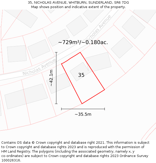 35, NICHOLAS AVENUE, WHITBURN, SUNDERLAND, SR6 7DG: Plot and title map