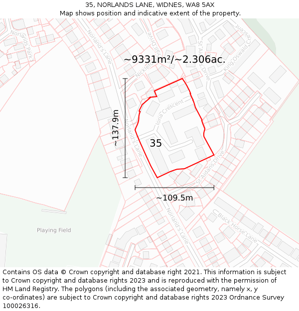 35, NORLANDS LANE, WIDNES, WA8 5AX: Plot and title map