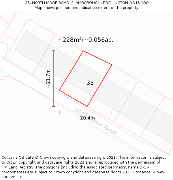 35, NORTH MOOR ROAD, FLAMBOROUGH, BRIDLINGTON, YO15 1BQ: Plot and title map